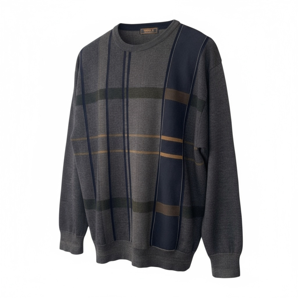 Serica Vintage 90s Oversized Plaid Velvet Merino Wool Pullover Dad Sweater Large